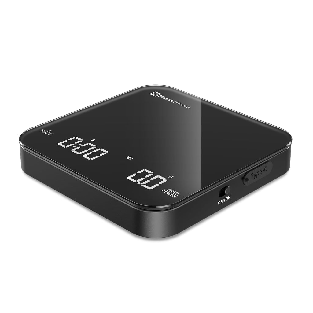 Maestri House Mini Coffee Scale with Timer, USB-C Rechargeable Espresso Scale, 2kg/0.1g Accurate Scale for Espresso and Pour-Over Coffee, Portable Digital Kitchen Scale with Auto Timer (Black&Silver)