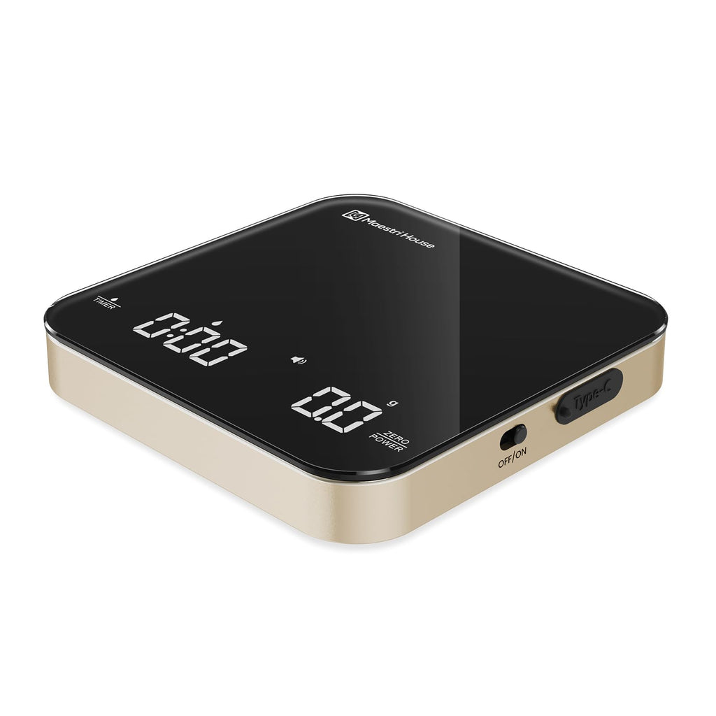 Maestri House Mini Coffee Scale with Timer, USB-C Rechargeable Espresso Scale, 2kg/0.1g Accurate Scale for Espresso and Pour-Over Coffee, Portable Digital Kitchen Scale with Auto Timer (Black&Silver)