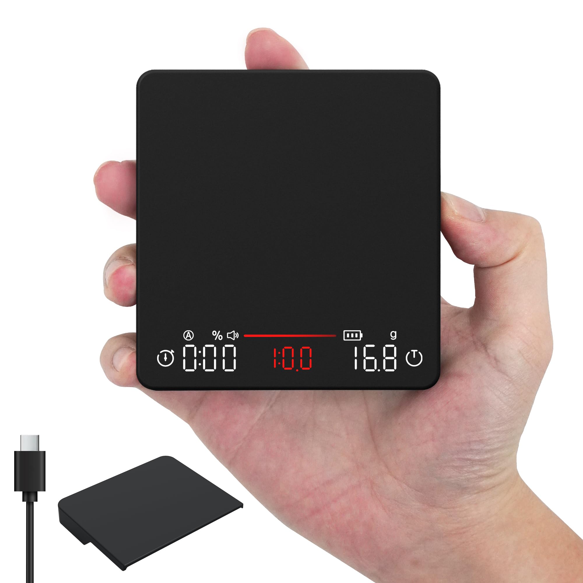 Rechargeable Coffee Scale with Auto Timing,Mini Espresso Scale with Timer, 2kg/0.1g High Precision Scale for Coffee Beans, Black