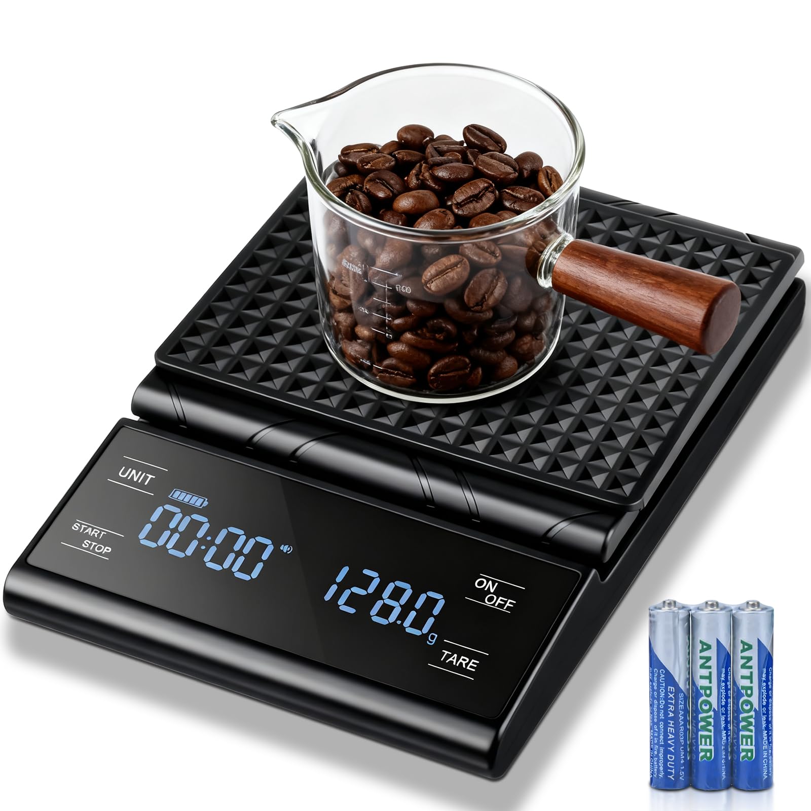Rechargeable Coffee Scale with Timer, 5kg/0.1g Precision Pour Over Drip Espresso Scale for French Press, Digital Kitchen Scale with Auto Tare, Lit LCD Display and Silicone Cover